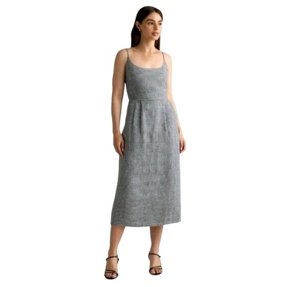 NWT Quince European Linen Scoop Neck Midi Black Gingham Dress Sz L Cottagecore - Picture 1 of 10